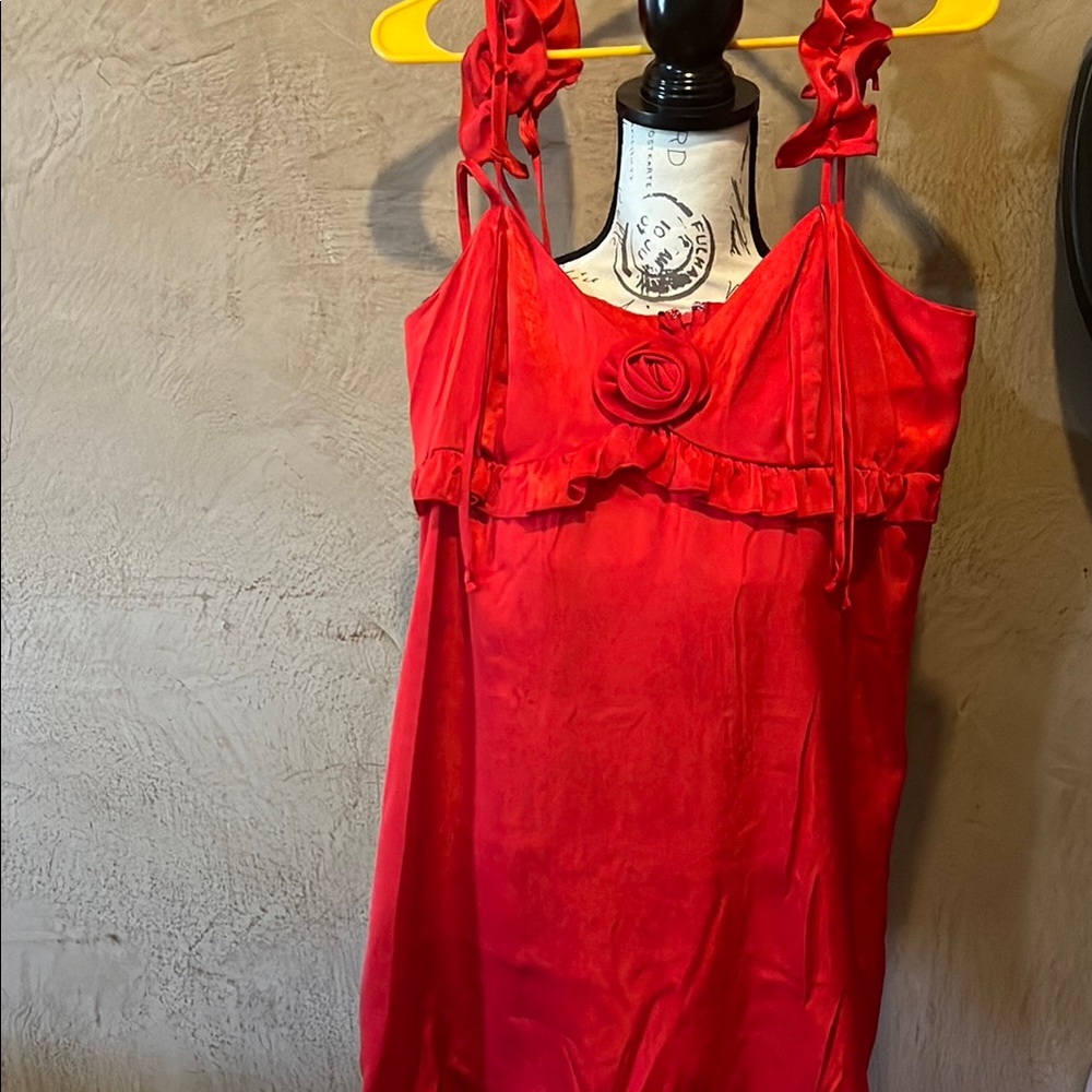 Medium Red Sleeveless Dress with Ruffle Detail NWT